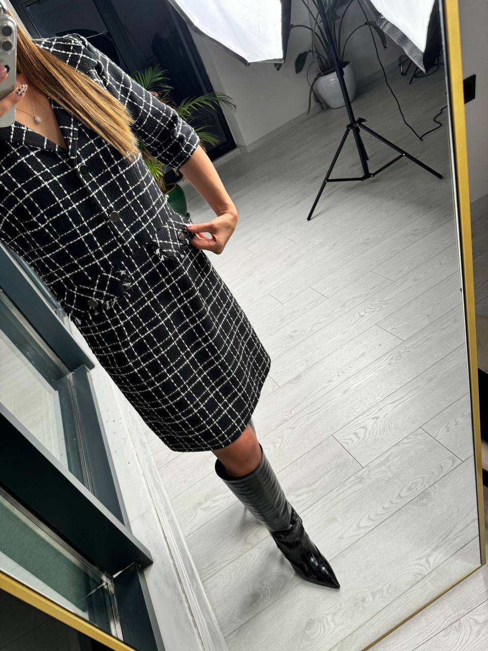 Tuvid%20Chanel%20Kumaş%20Ekose%20Desen%20Elbise
