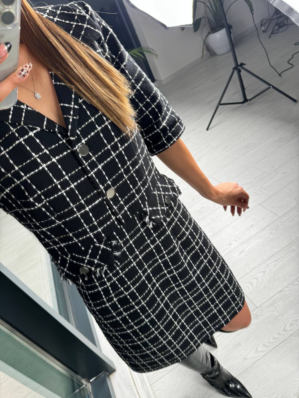 Tuvid%20Chanel%20Kumaş%20Ekose%20Desen%20Elbise