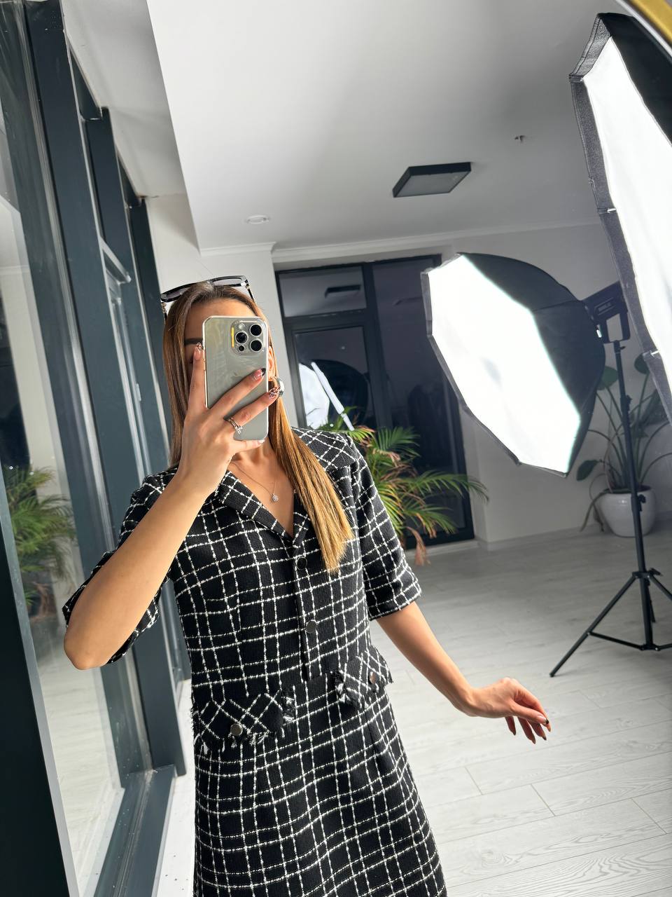 Tuvid%20Chanel%20Kumaş%20Ekose%20Desen%20Elbise