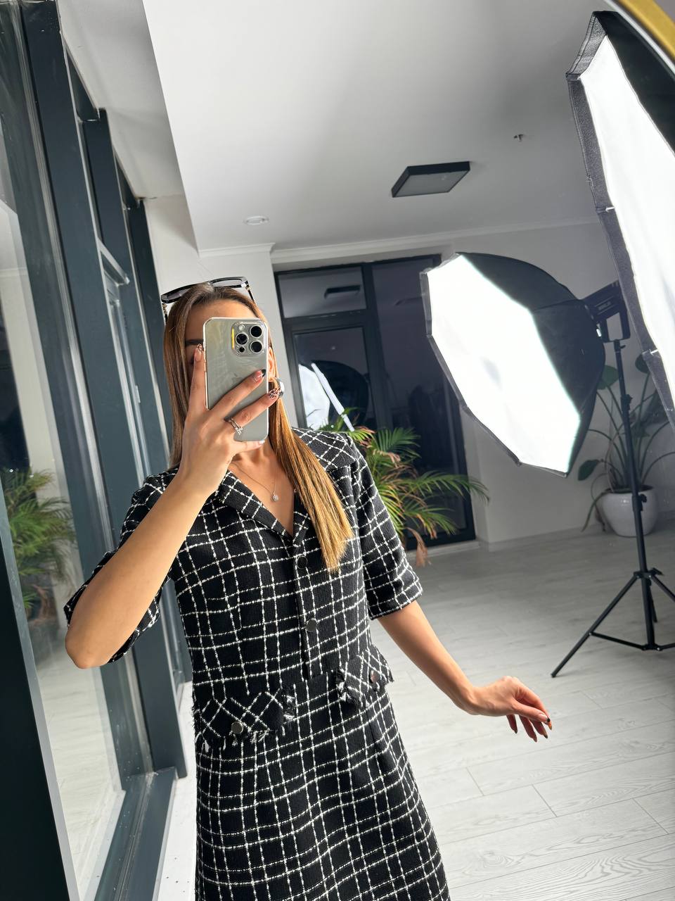 Tuvid%20Chanel%20Kumaş%20Ekose%20Desen%20Elbise