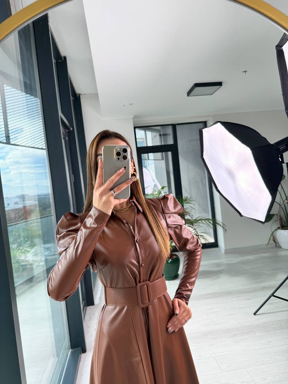 Taba%20Kahverengi%20Kemerli%20Zara%20Model%20Mini%20Deri%20Elbise