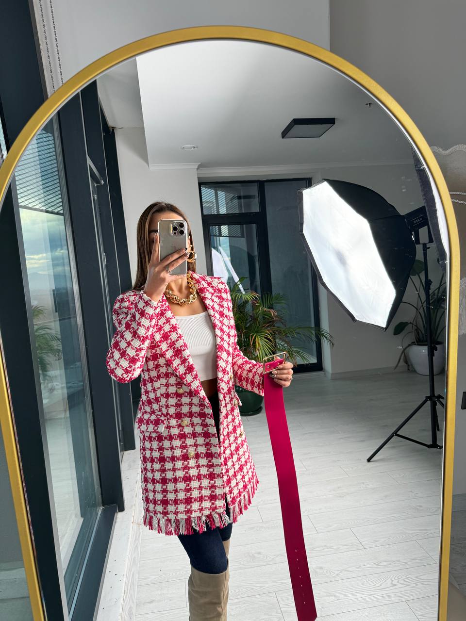 Fusya%20Kemerli%20Astarlı%20Tuvid%20Ekose%20Ceket