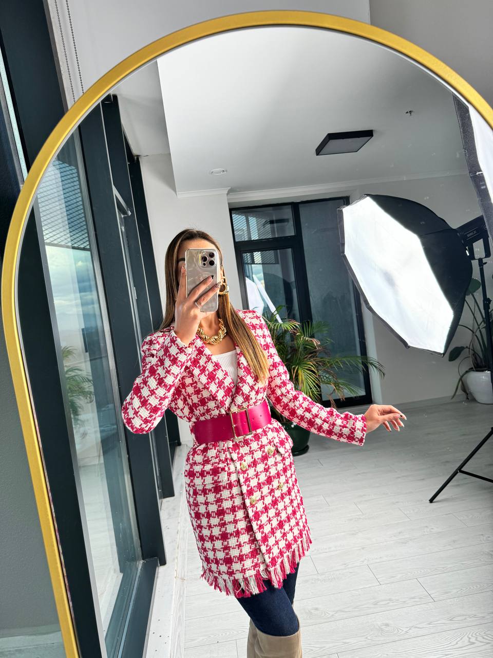 Fusya%20Kemerli%20Astarlı%20Tuvid%20Ekose%20Ceket