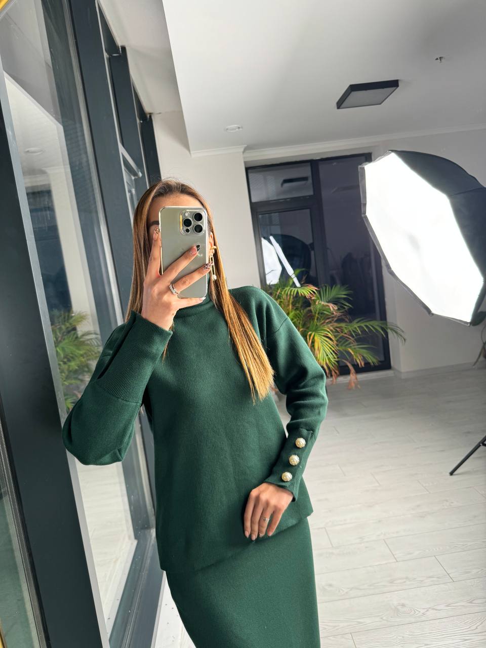 Lüks%20Kalite%20Zümrüt%20Yeşili%20inci%20Detaylı%20Triko%20Etek%20Takım