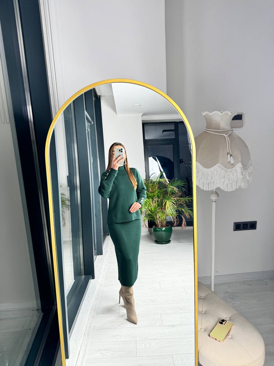 Lüks%20Kalite%20Zümrüt%20Yeşili%20inci%20Detaylı%20Triko%20Etek%20Takım