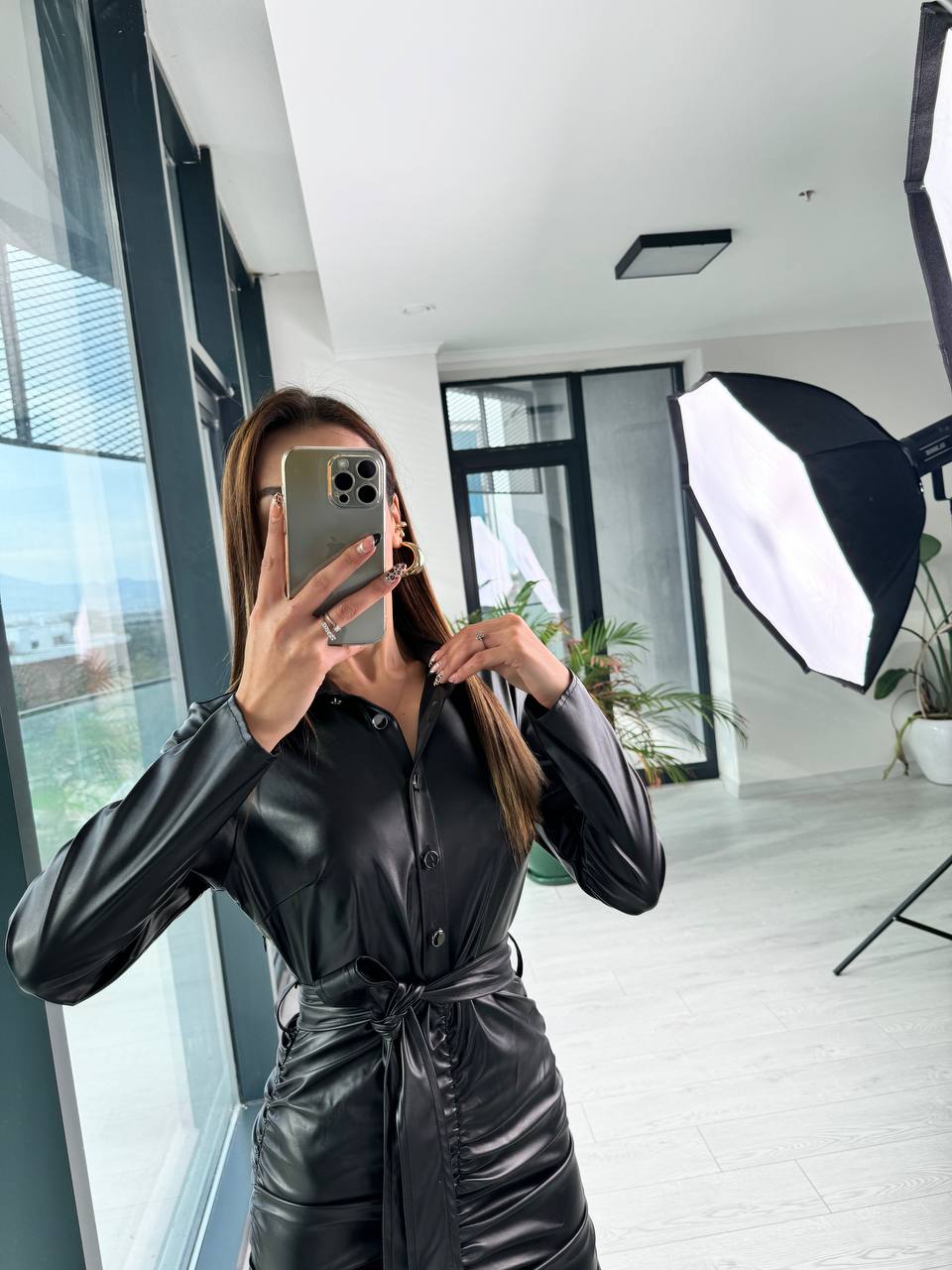 Siyah%20Drapeli%20Zara%20Model%20Deri%20Elbise