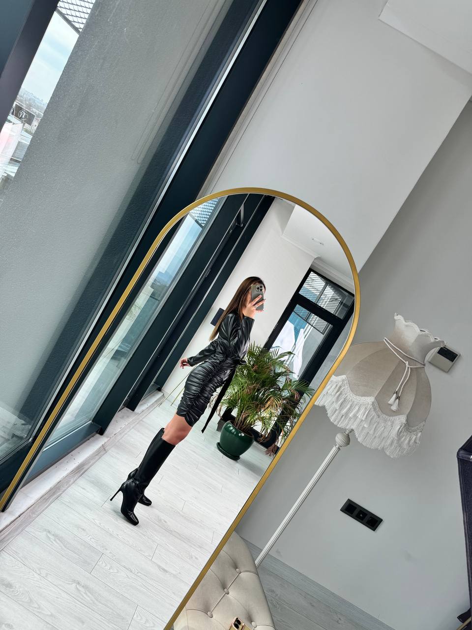 Siyah%20Drapeli%20Zara%20Model%20Deri%20Elbise