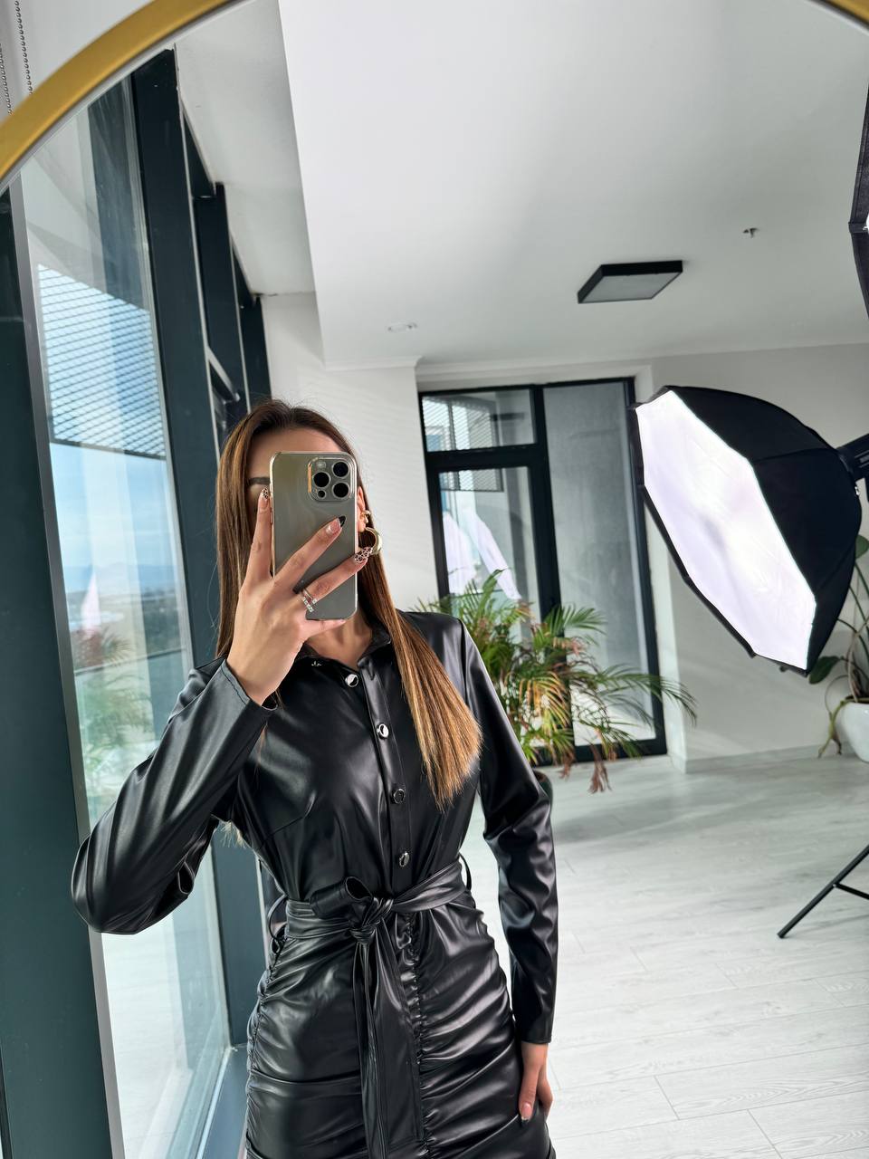 Siyah%20Drapeli%20Zara%20Model%20Deri%20Elbise