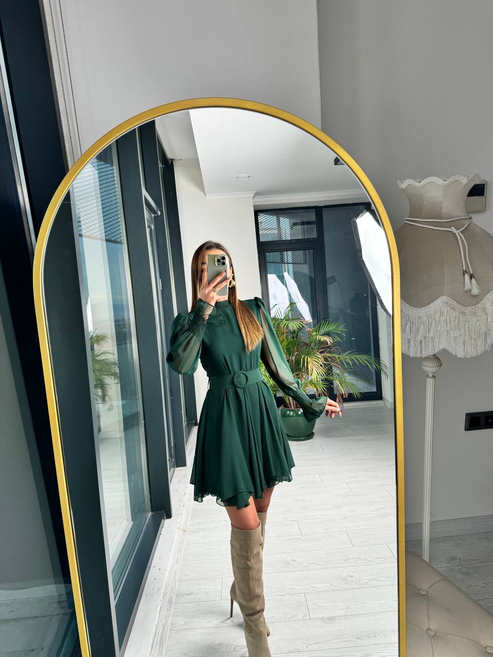 Zümrüt%20Astarlı%20Eteği%20Volanlı%20şifon%20Elbise