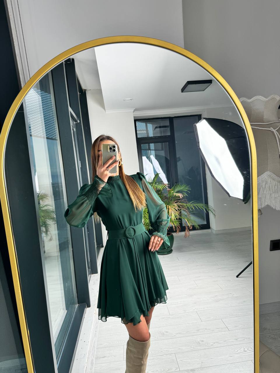 Zümrüt%20Astarlı%20Eteği%20Volanlı%20şifon%20Elbise