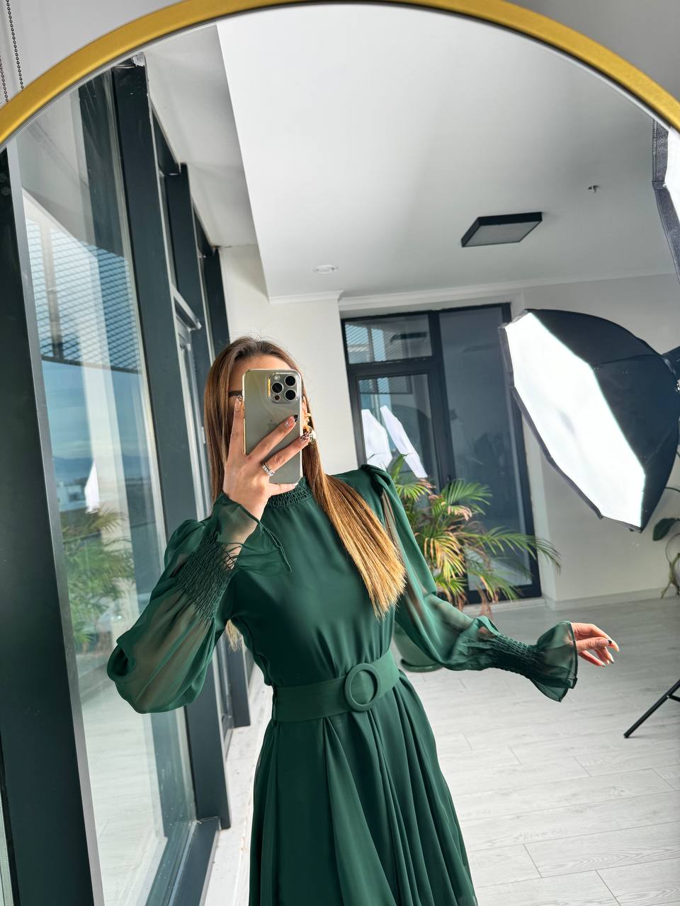 Zümrüt%20Astarlı%20Eteği%20Volanlı%20şifon%20Elbise