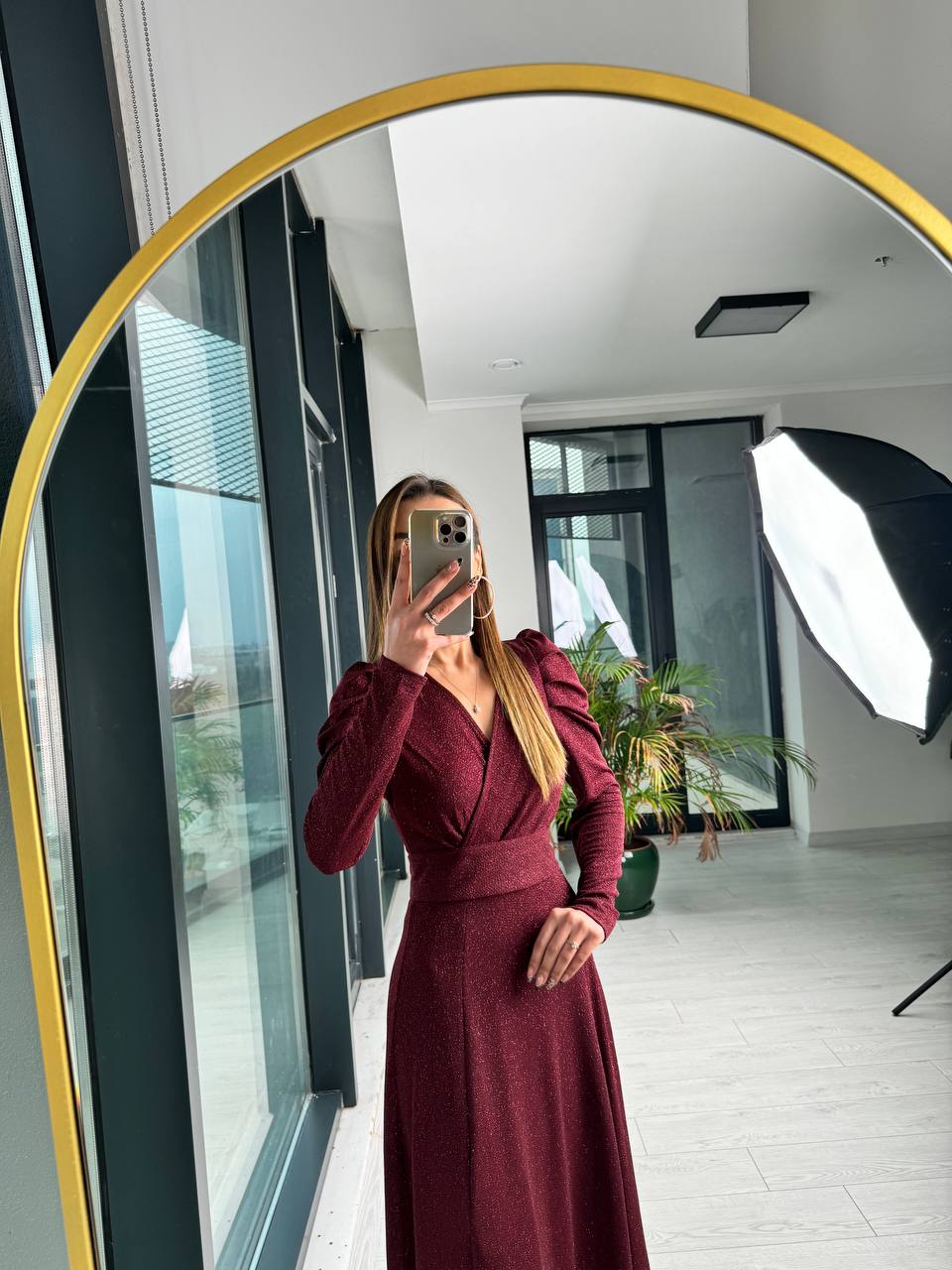 Bordo%20Parıltılı%20Kumaş%20Mini%20Astarlı%20Kloş%20Elbise