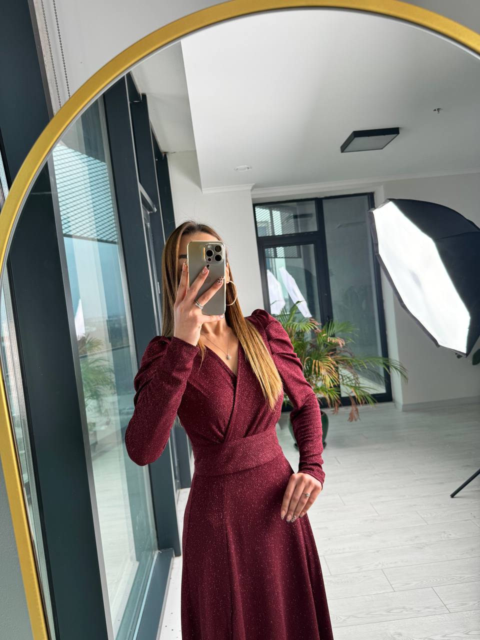 Bordo%20Parıltılı%20Kumaş%20Mini%20Astarlı%20Kloş%20Elbise