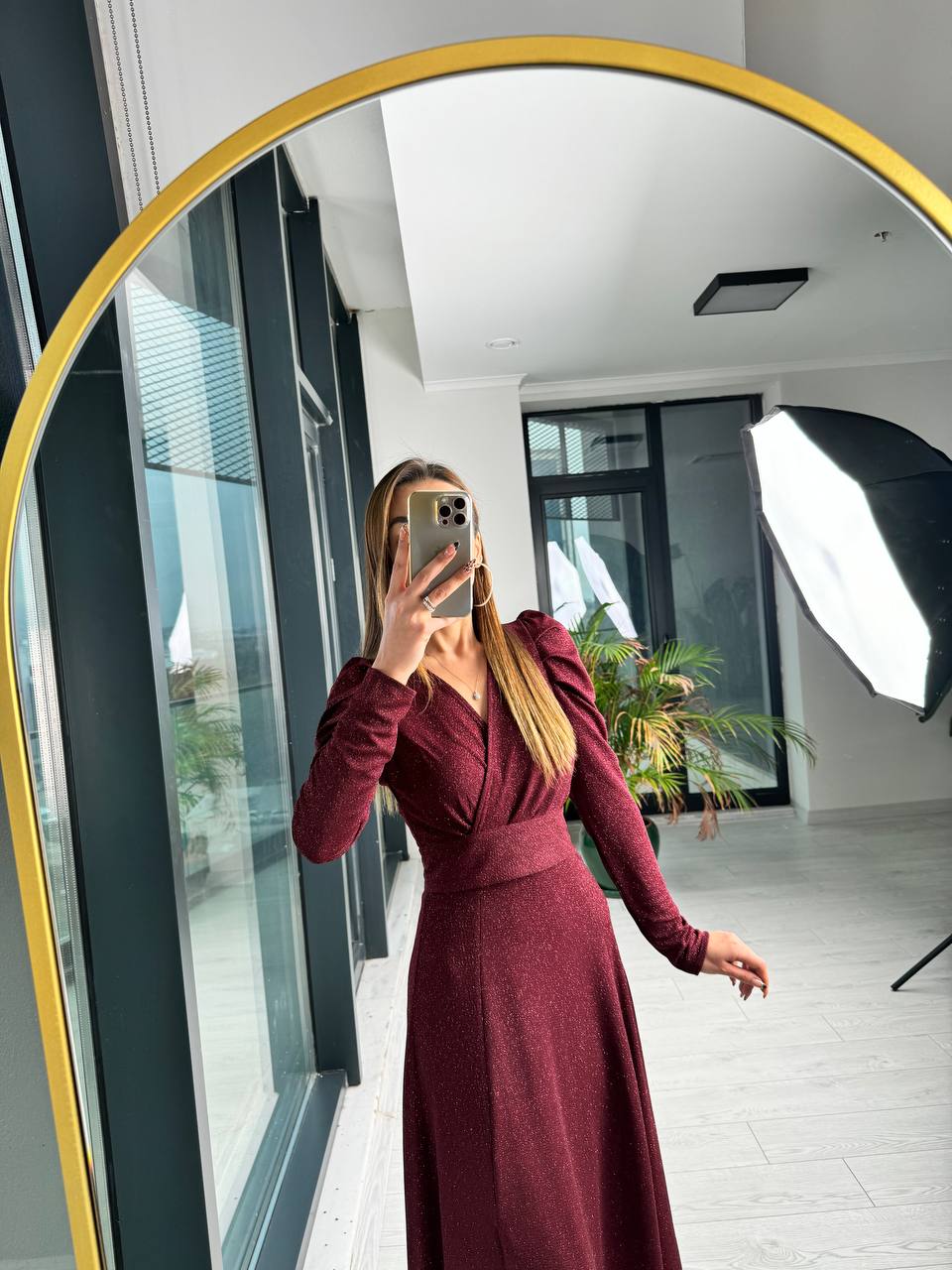 Bordo%20Parıltılı%20Kumaş%20Mini%20Astarlı%20Kloş%20Elbise