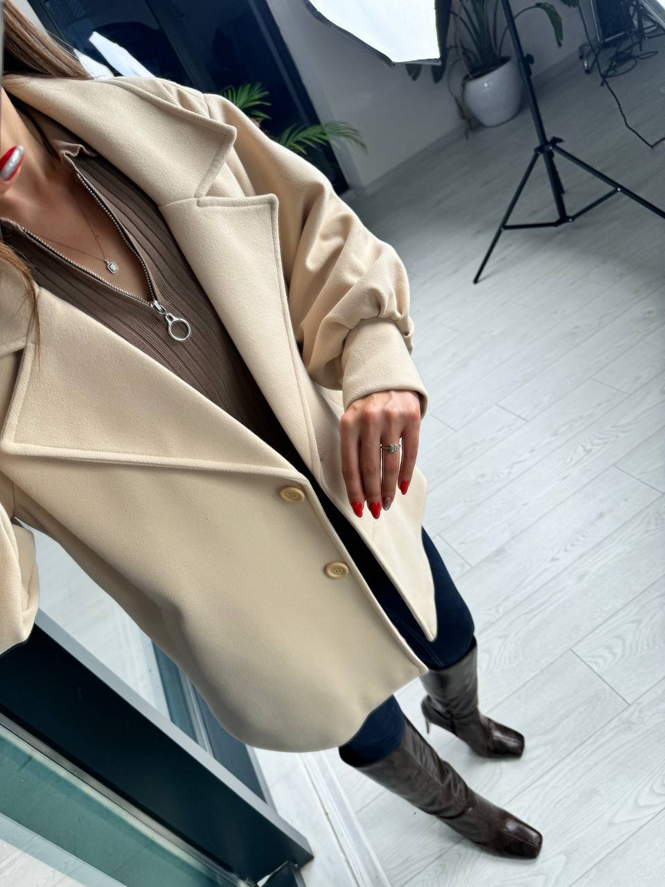 Taş%20rengi%20balon%20kol%20astarlı%20kaşe%20kaban