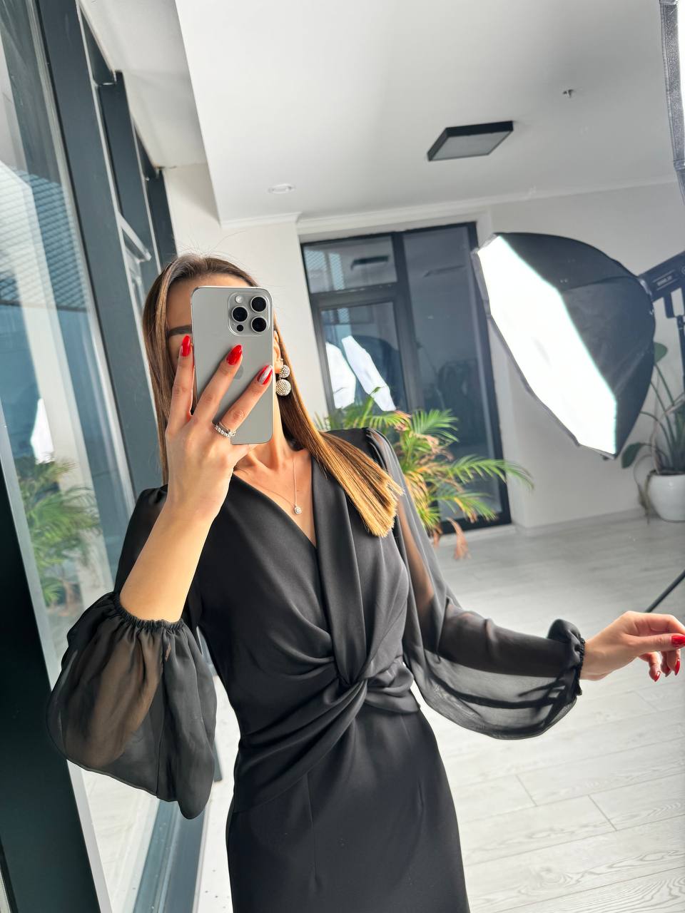 Siyah%20Kolları%20şifon%20Duble%20Kumaş%20elbise