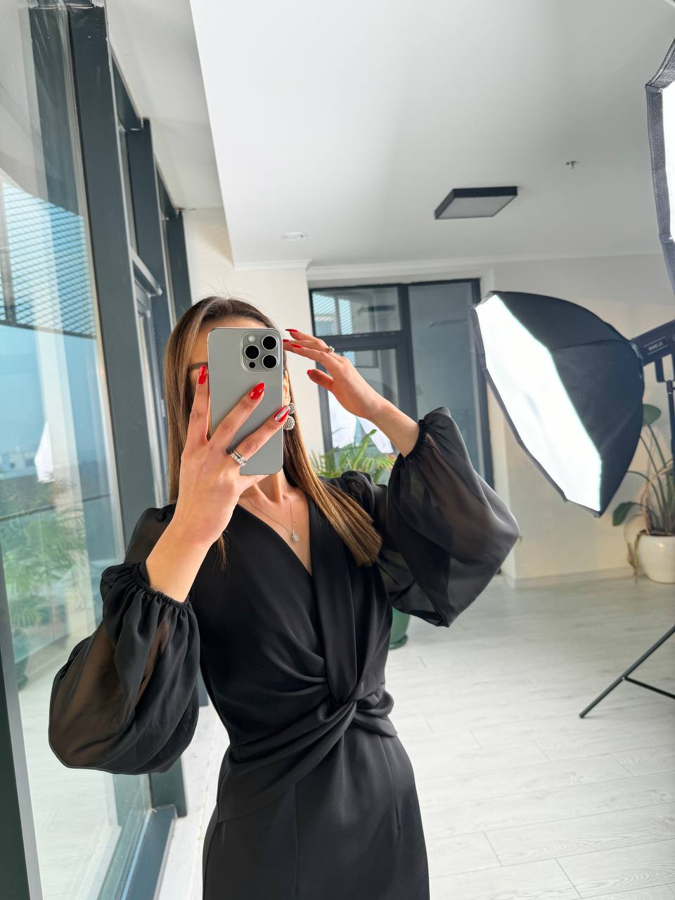 Siyah%20Kolları%20şifon%20Duble%20Kumaş%20elbise