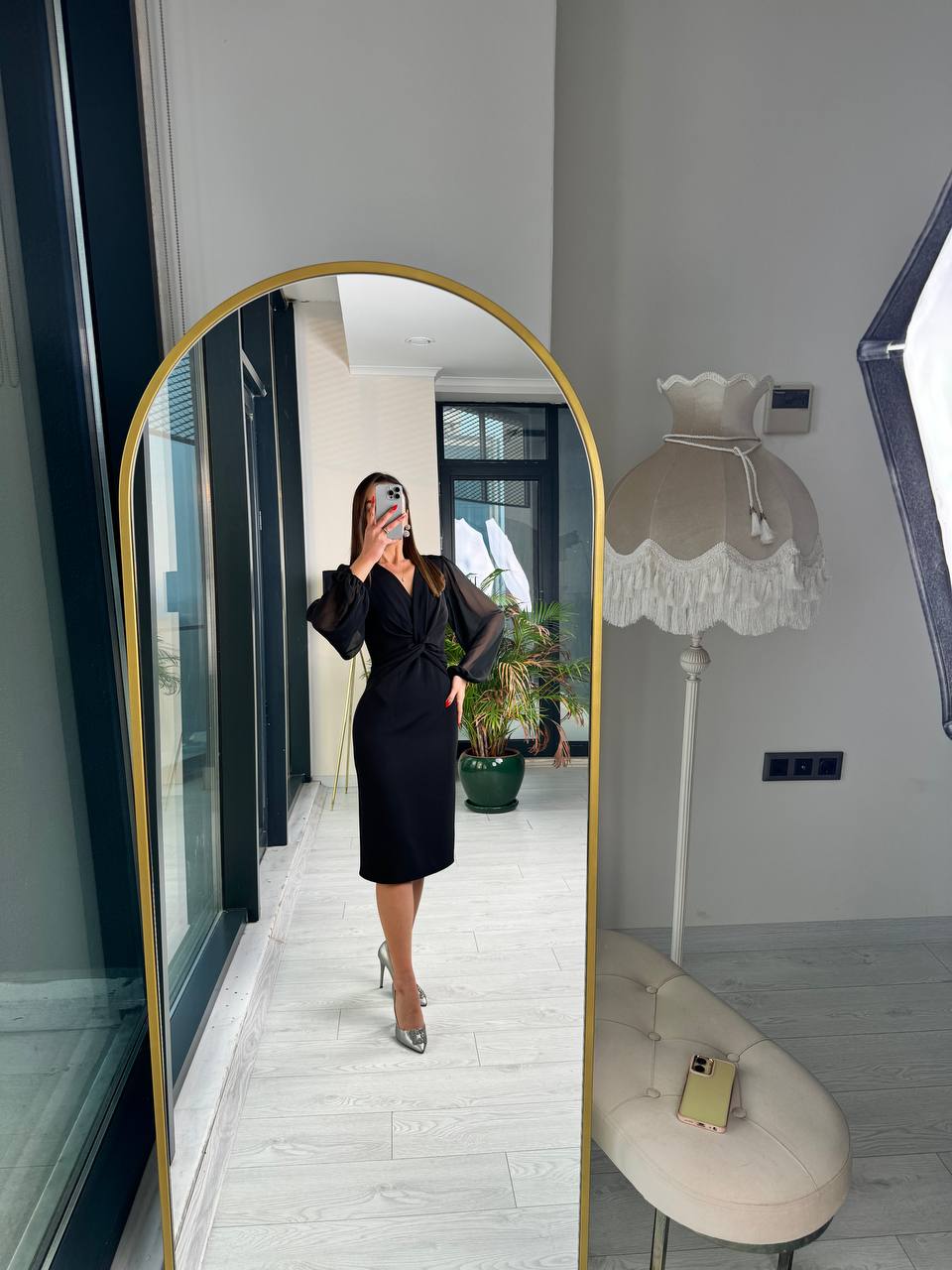 Siyah%20Kolları%20şifon%20Duble%20Kumaş%20elbise