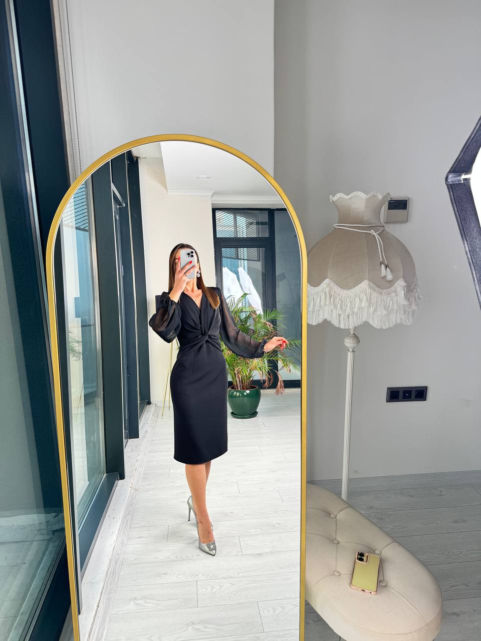 Siyah%20Kolları%20şifon%20Duble%20Kumaş%20elbise