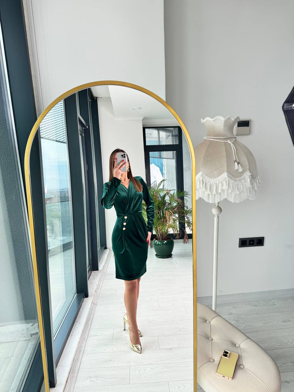 Zümrüt%20Düğme%20Detaylı%20Kadife%20Ebise