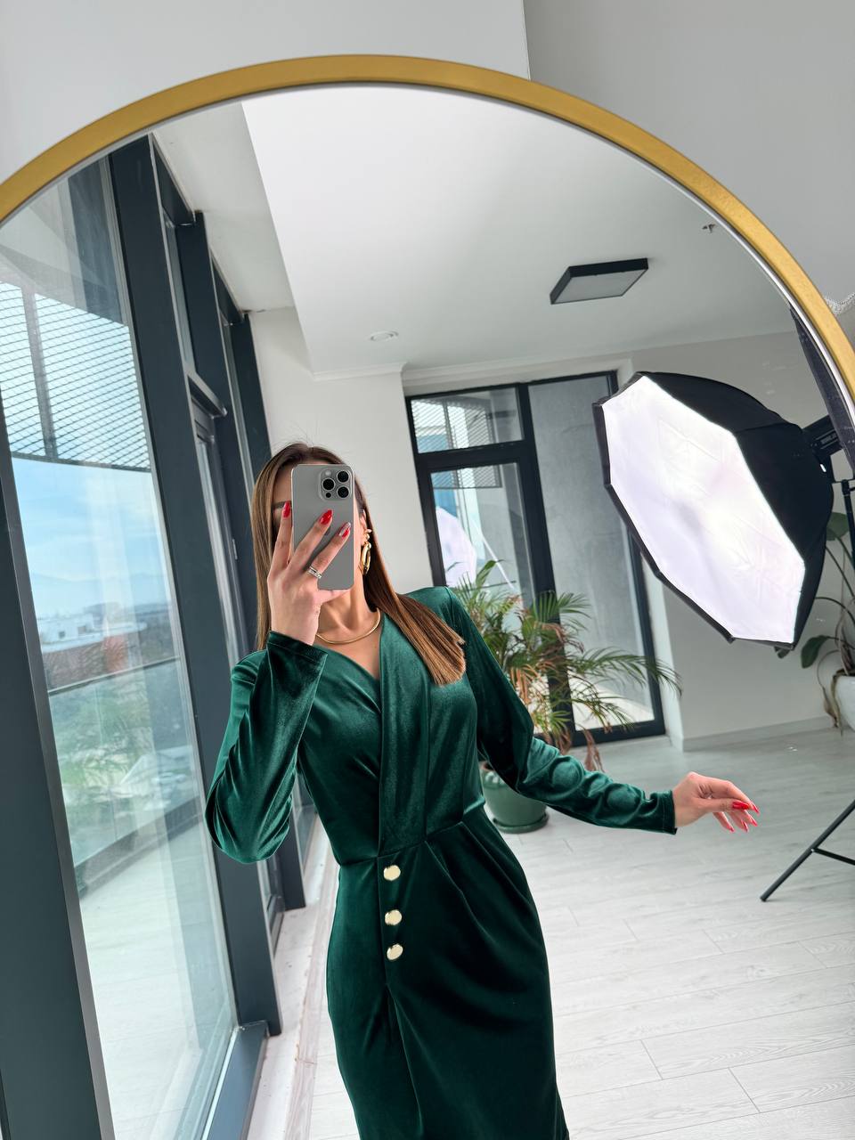 Zümrüt%20Düğme%20Detaylı%20Kadife%20Ebise