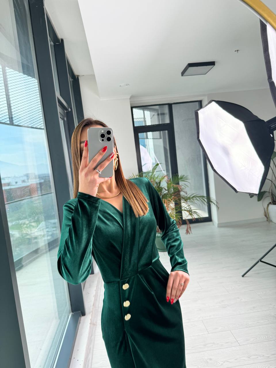 Zümrüt%20Düğme%20Detaylı%20Kadife%20Ebise