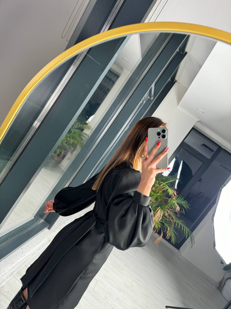 Siyah%20Tasarım%20Göğüs%20Pileli%20Double%20Kumaş%20Elbise