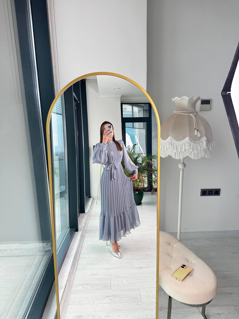 Gri%20Tasarım%20Astarlı%20Belle%20Elbise