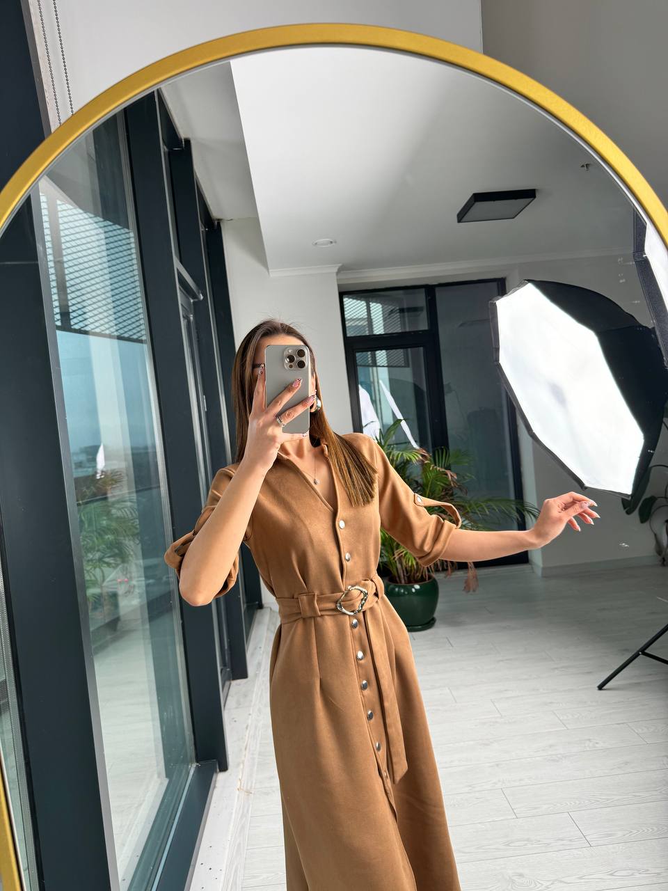 Camel%20Çıtçıtlı%20Nubuk%20Süet%20Çan%20Elbise