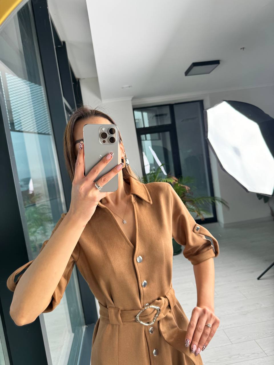 Camel%20Çıtçıtlı%20Nubuk%20Süet%20Çan%20Elbise