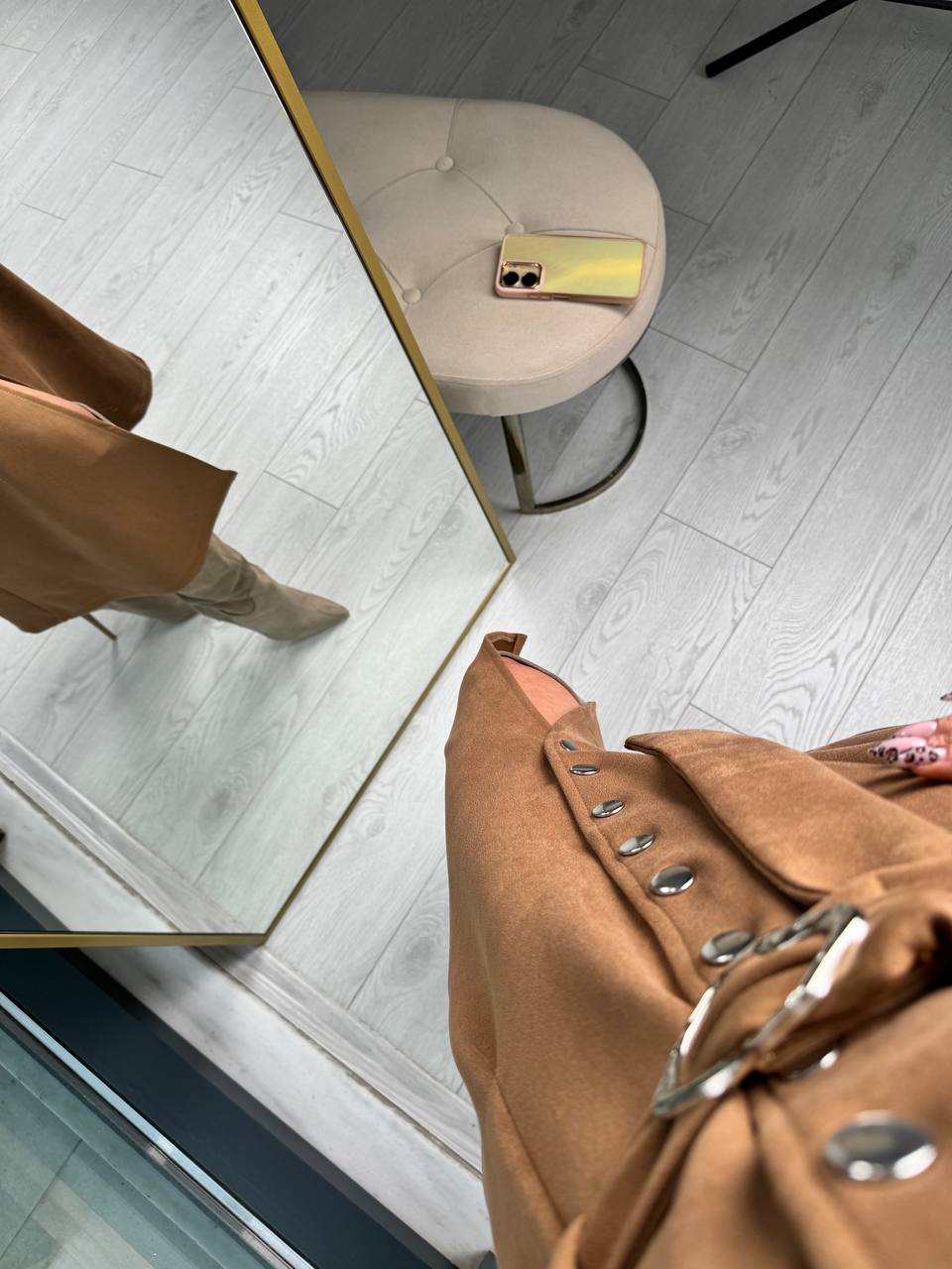 Camel%20Çıtçıtlı%20Nubuk%20Süet%20Çan%20Elbise