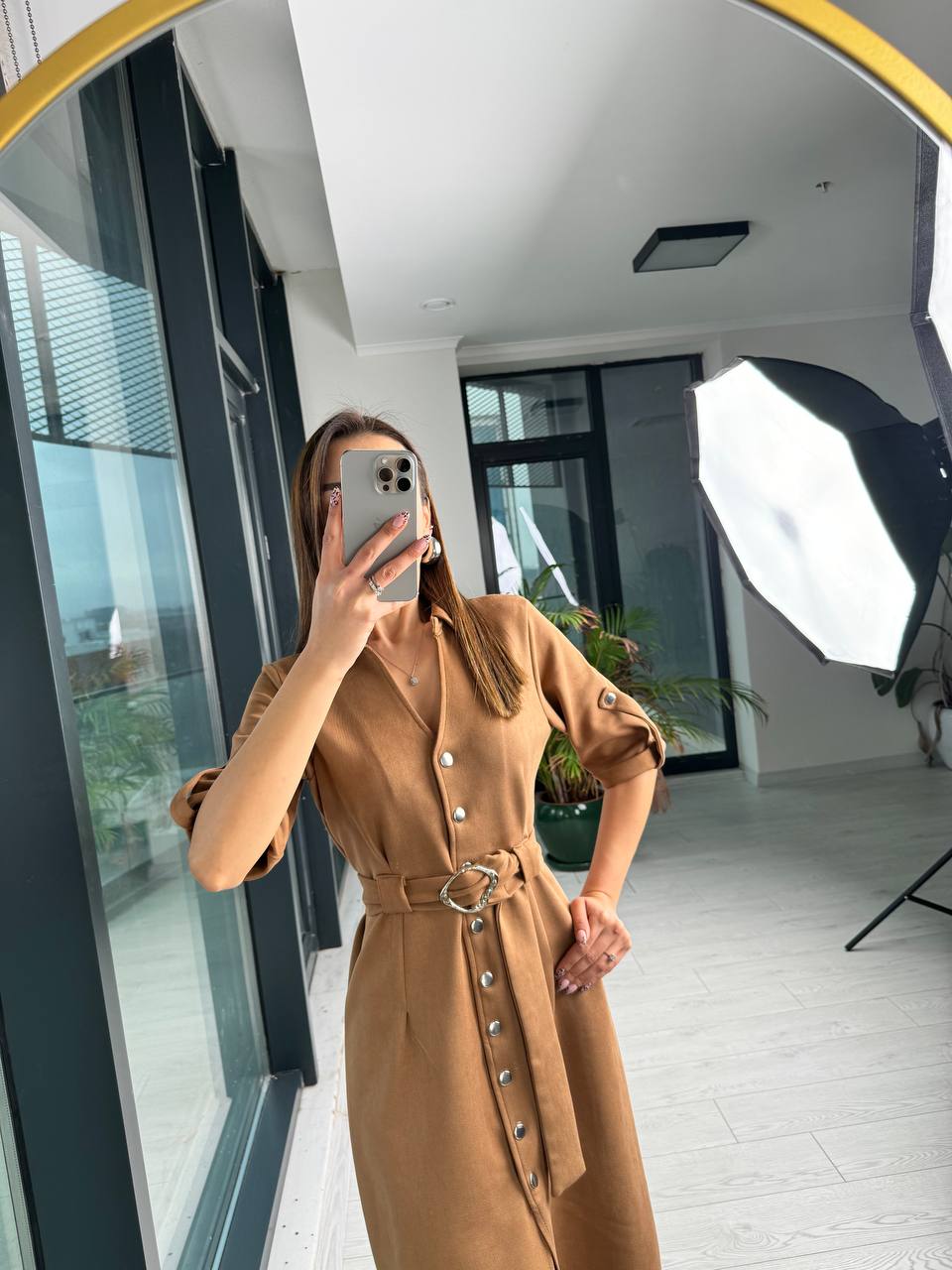 Camel%20Çıtçıtlı%20Nubuk%20Süet%20Çan%20Elbise