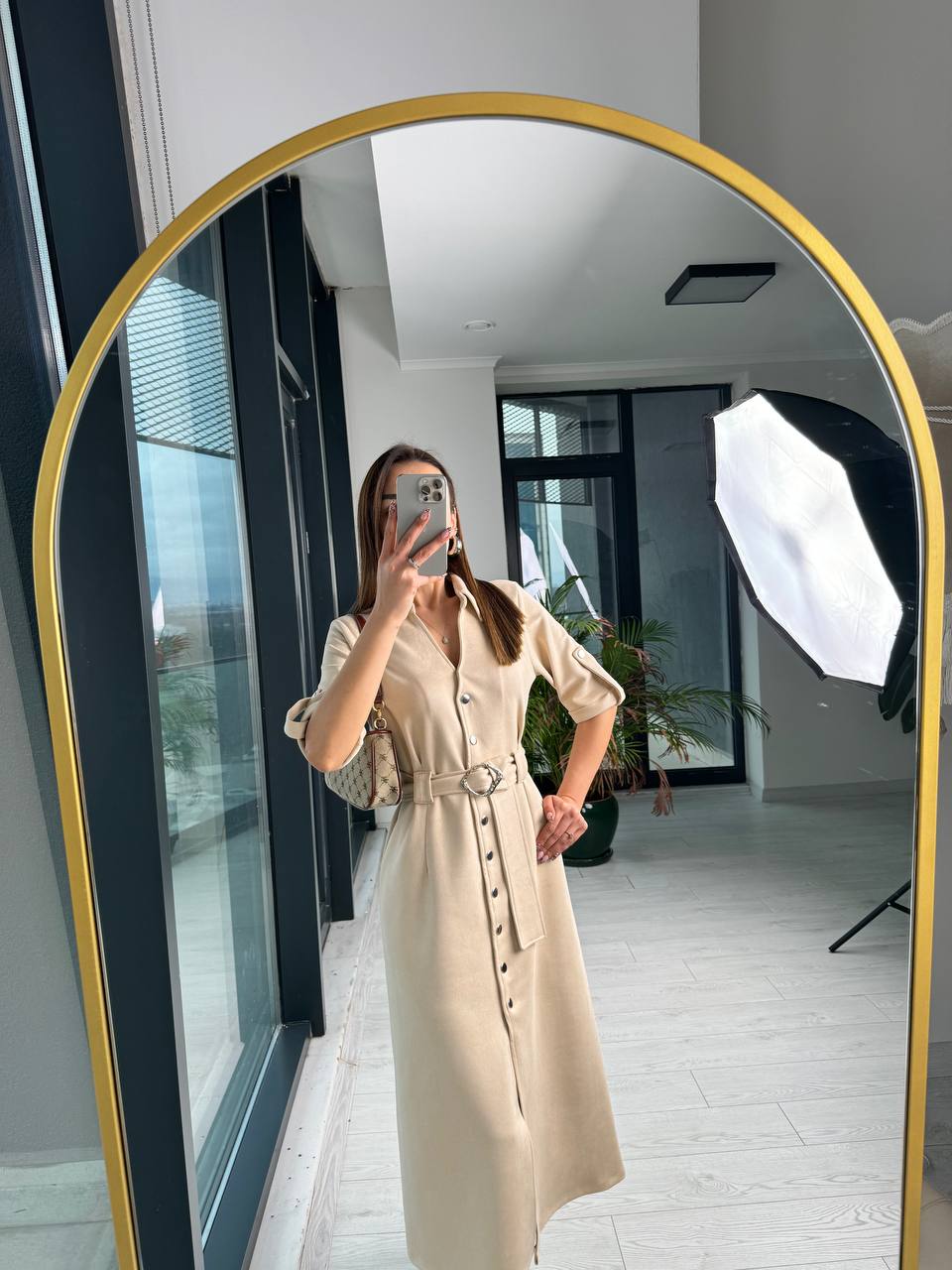 Bej%20Çıtçıtlı%20Nubuk%20Süet%20Çan%20Elbise
