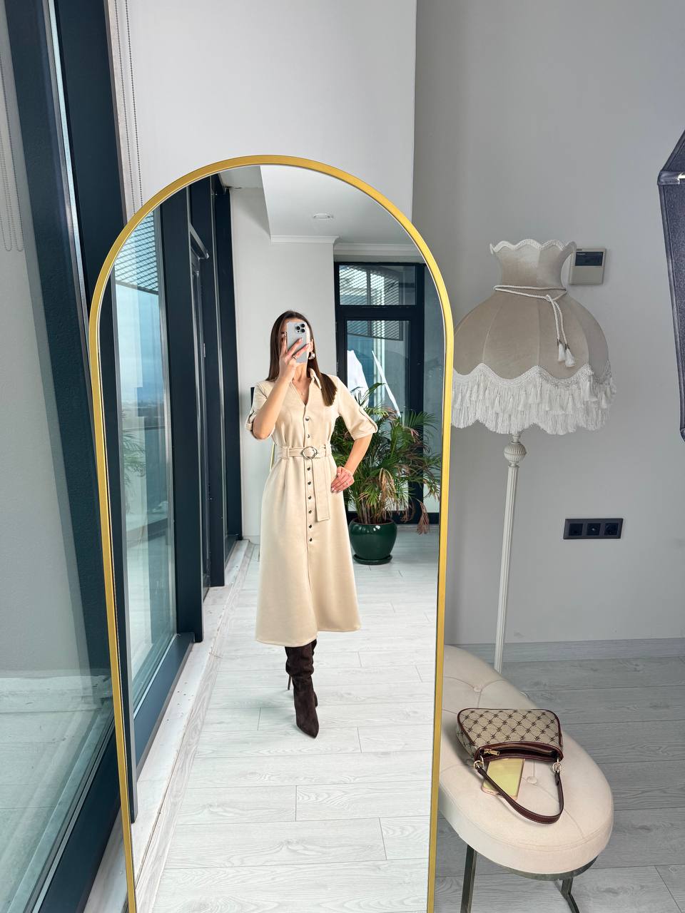 Bej%20Çıtçıtlı%20Nubuk%20Süet%20Çan%20Elbise