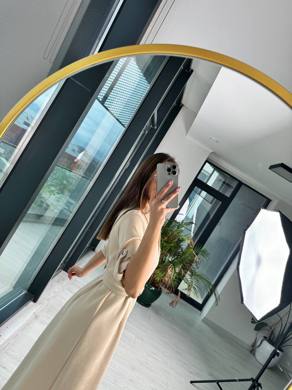 Bej%20Çıtçıtlı%20Nubuk%20Süet%20Çan%20Elbise