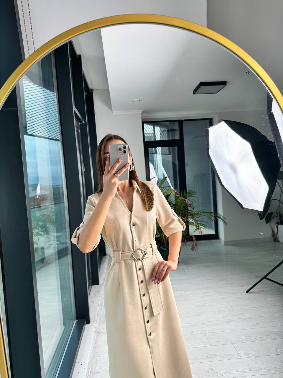 Bej%20Çıtçıtlı%20Nubuk%20Süet%20Çan%20Elbise