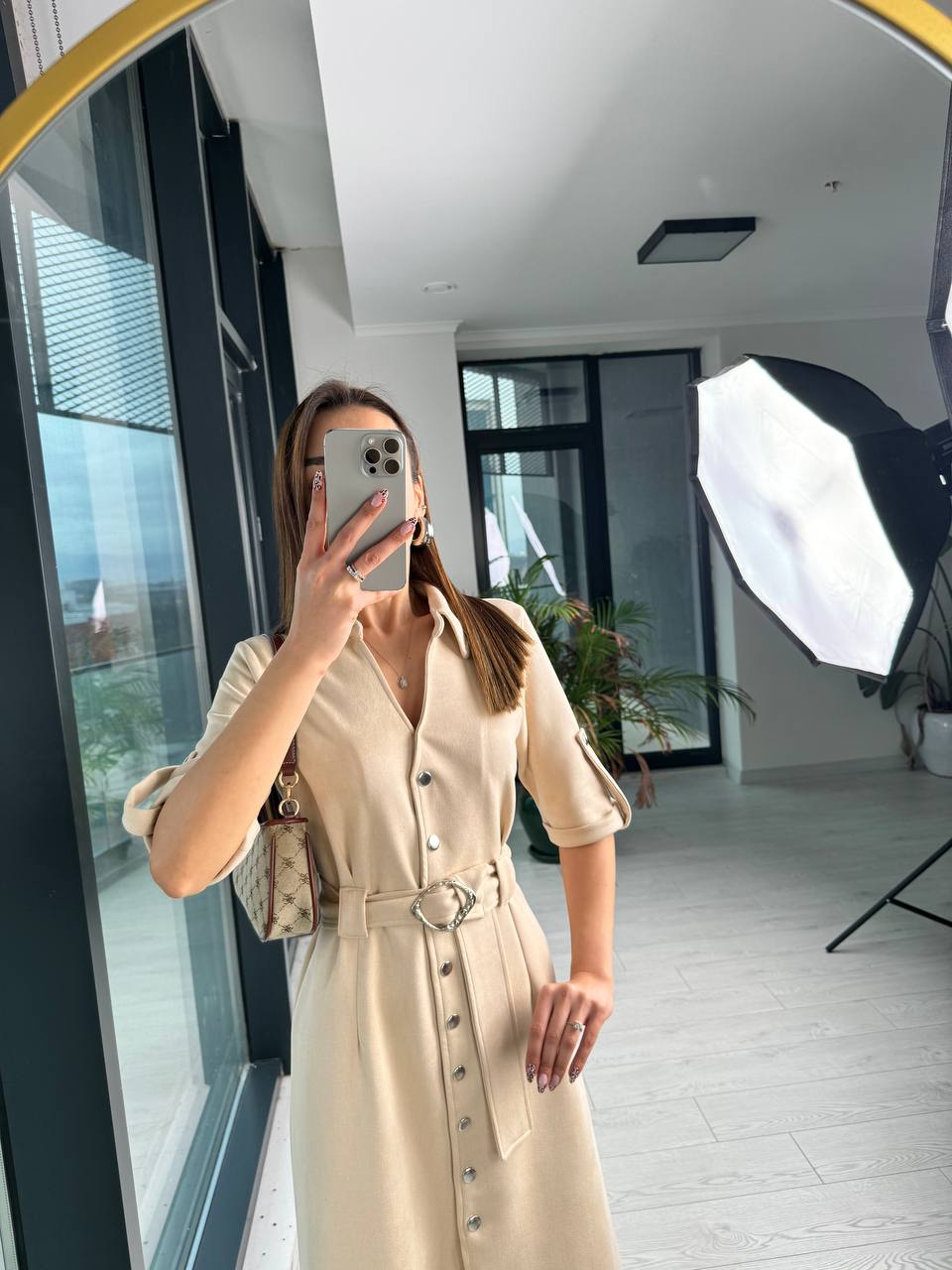 Bej%20Çıtçıtlı%20Nubuk%20Süet%20Çan%20Elbise