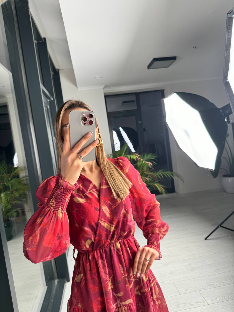 Kemerli%20Desenli%20Nova%20Astarlı%20Şifon%20Elbise