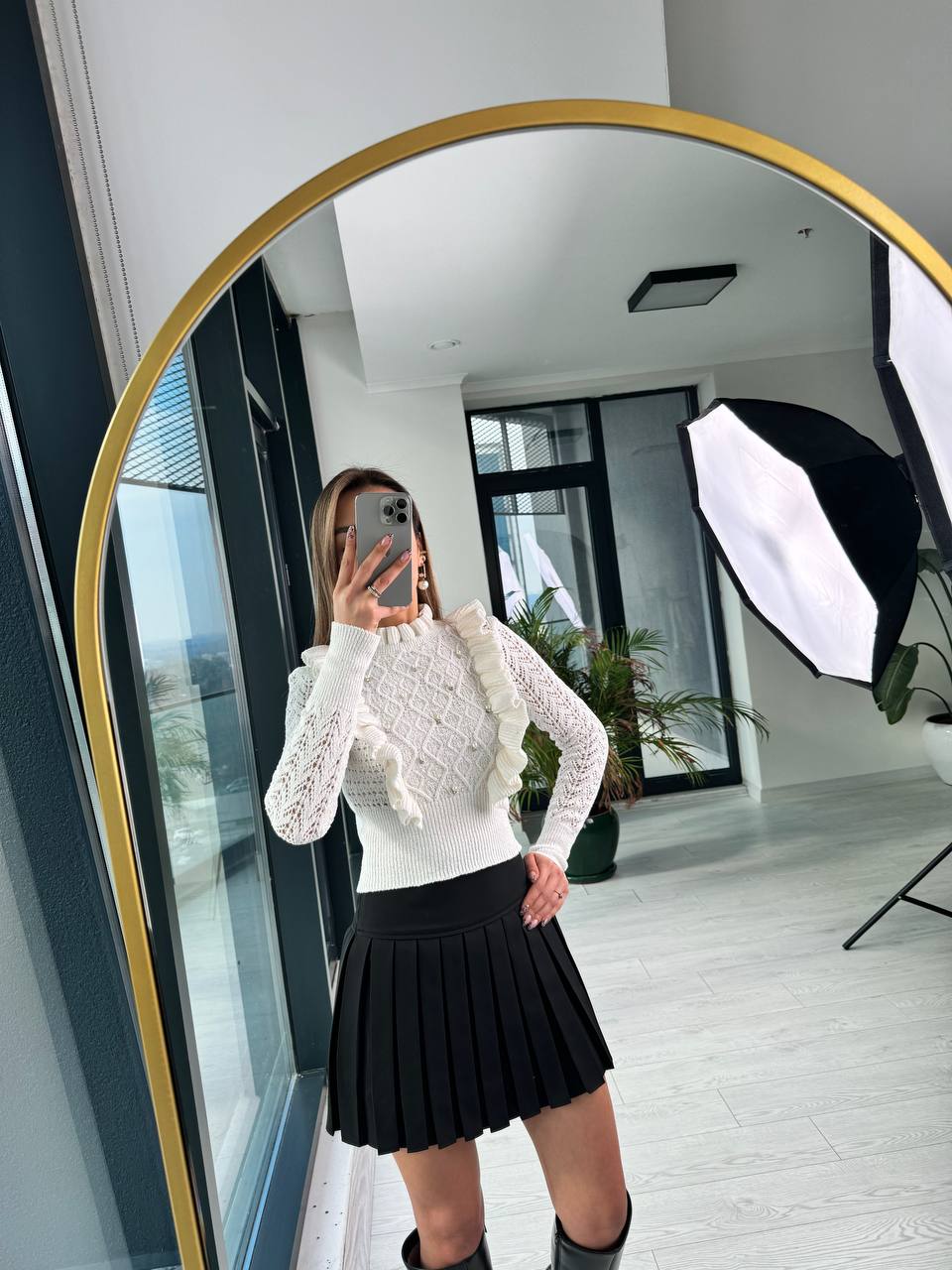 Bej%20İnci%20Detaylı%20Triko%20Bluz