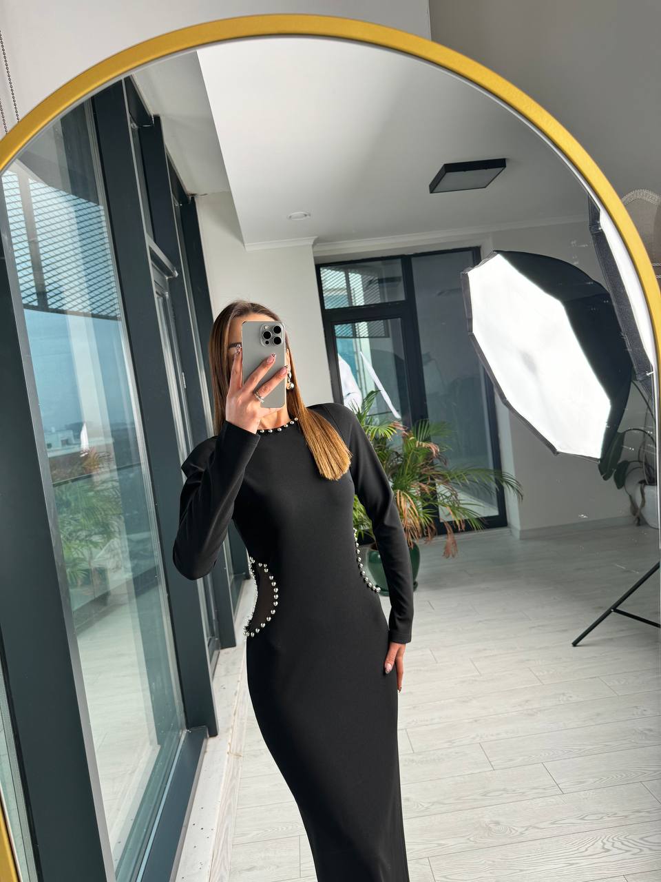 Tasarım%20Metal%20inci%20Ve%20Bel%20Detaylı%20Tok%20Krep%20Kumaş%20Kalem%20Elbise