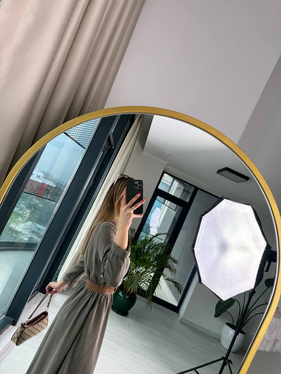 Yeşil%20Tensel%20Pamuklu%20Kumaş%20Kalp%20Düğmeli%20Kemerli%20Gömlek%20Elbise