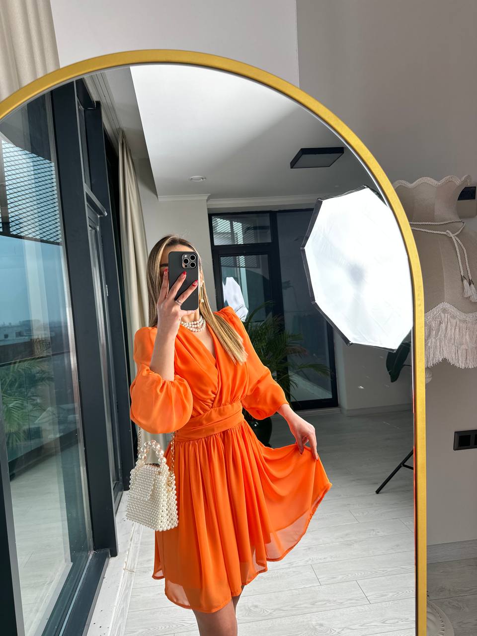 Orange%20Tasarım%20Şifon%20Astarlı%20Mini%20Elbise