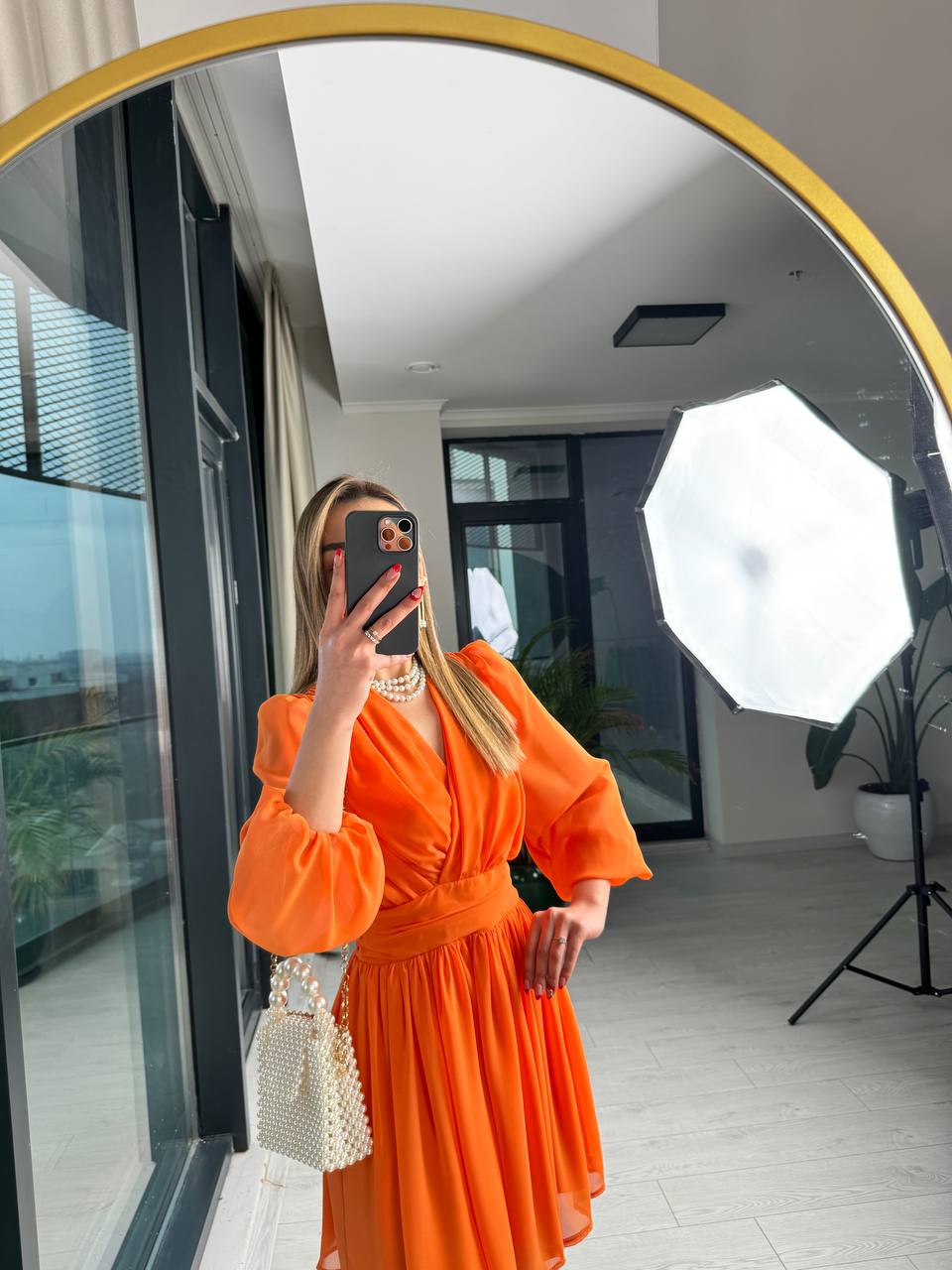Orange%20Tasarım%20Şifon%20Astarlı%20Mini%20Elbise