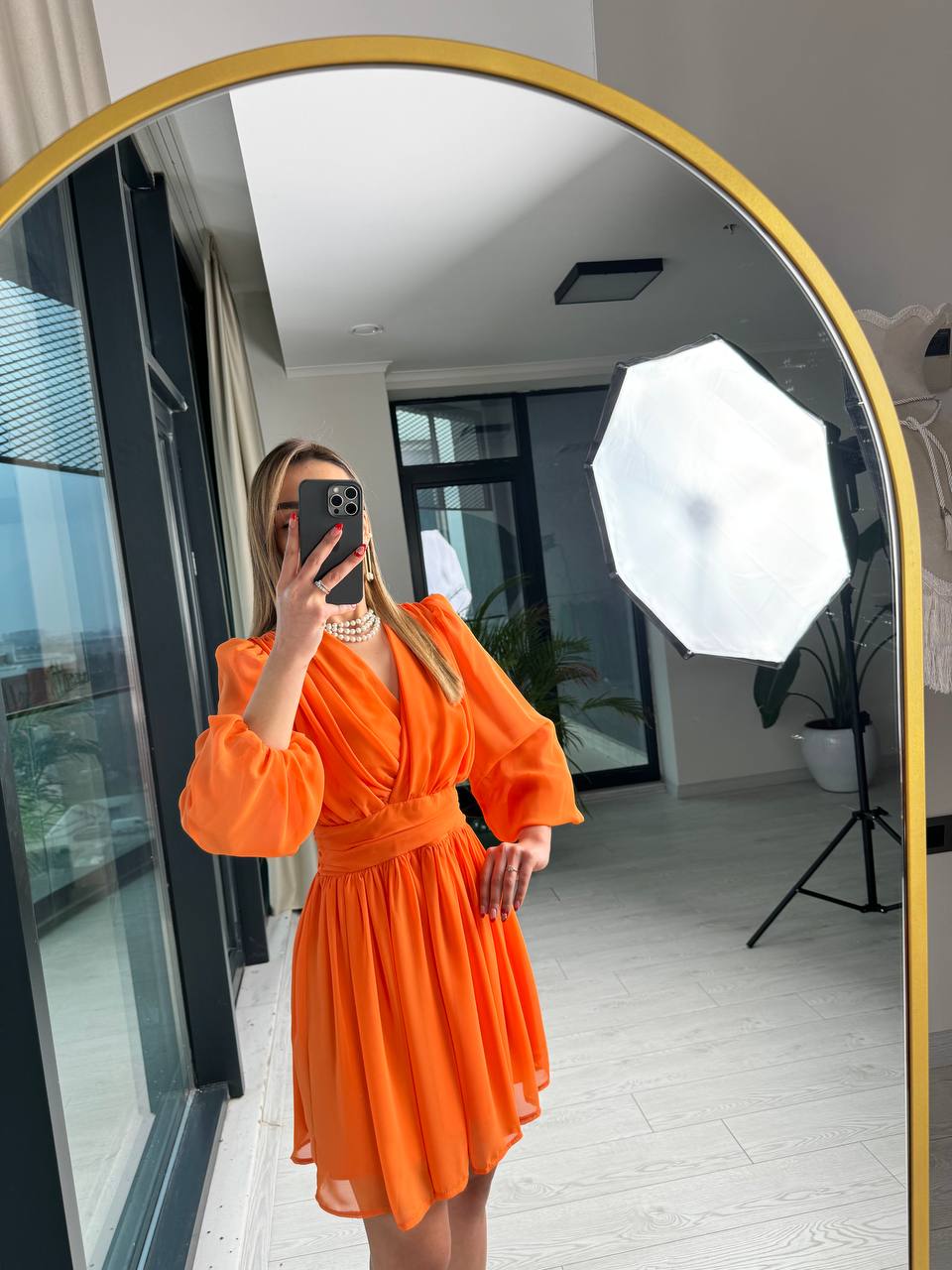 Orange%20Tasarım%20Şifon%20Astarlı%20Mini%20Elbise
