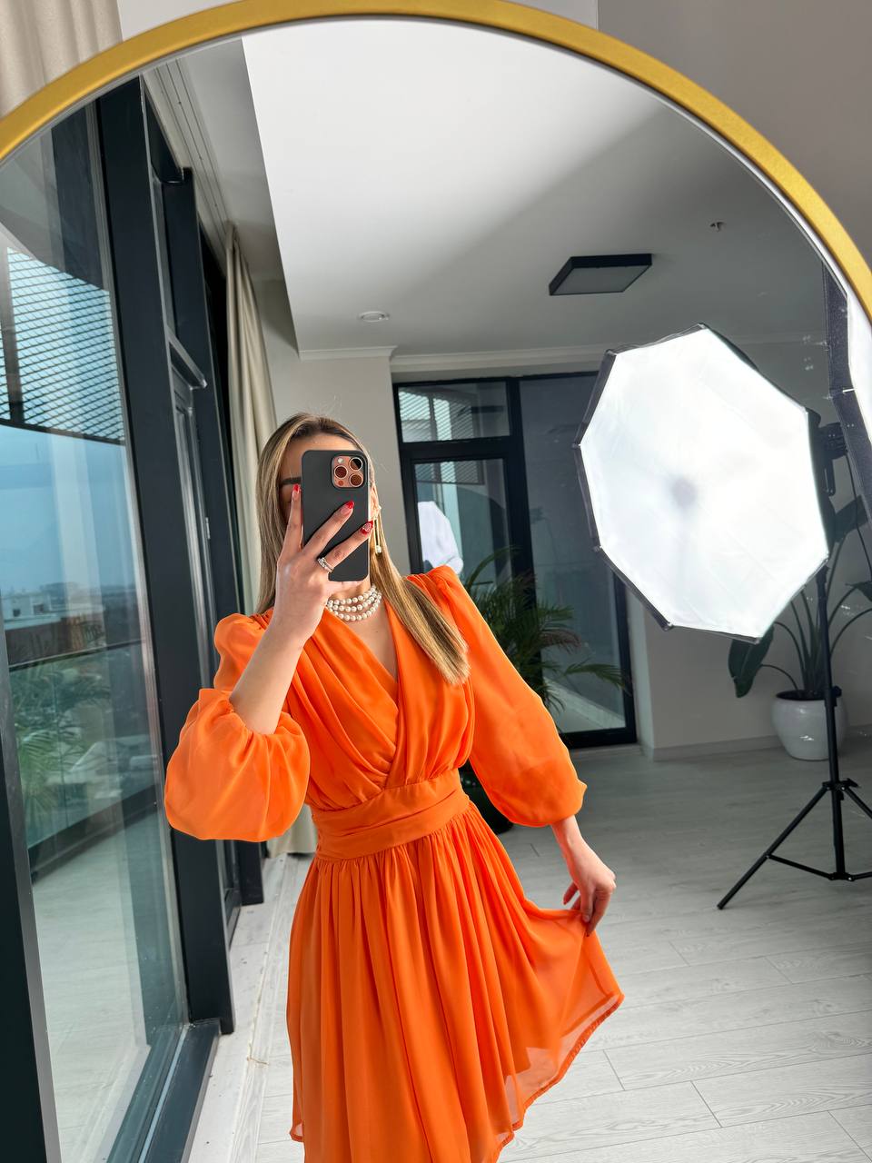 Orange%20Tasarım%20Şifon%20Astarlı%20Mini%20Elbise