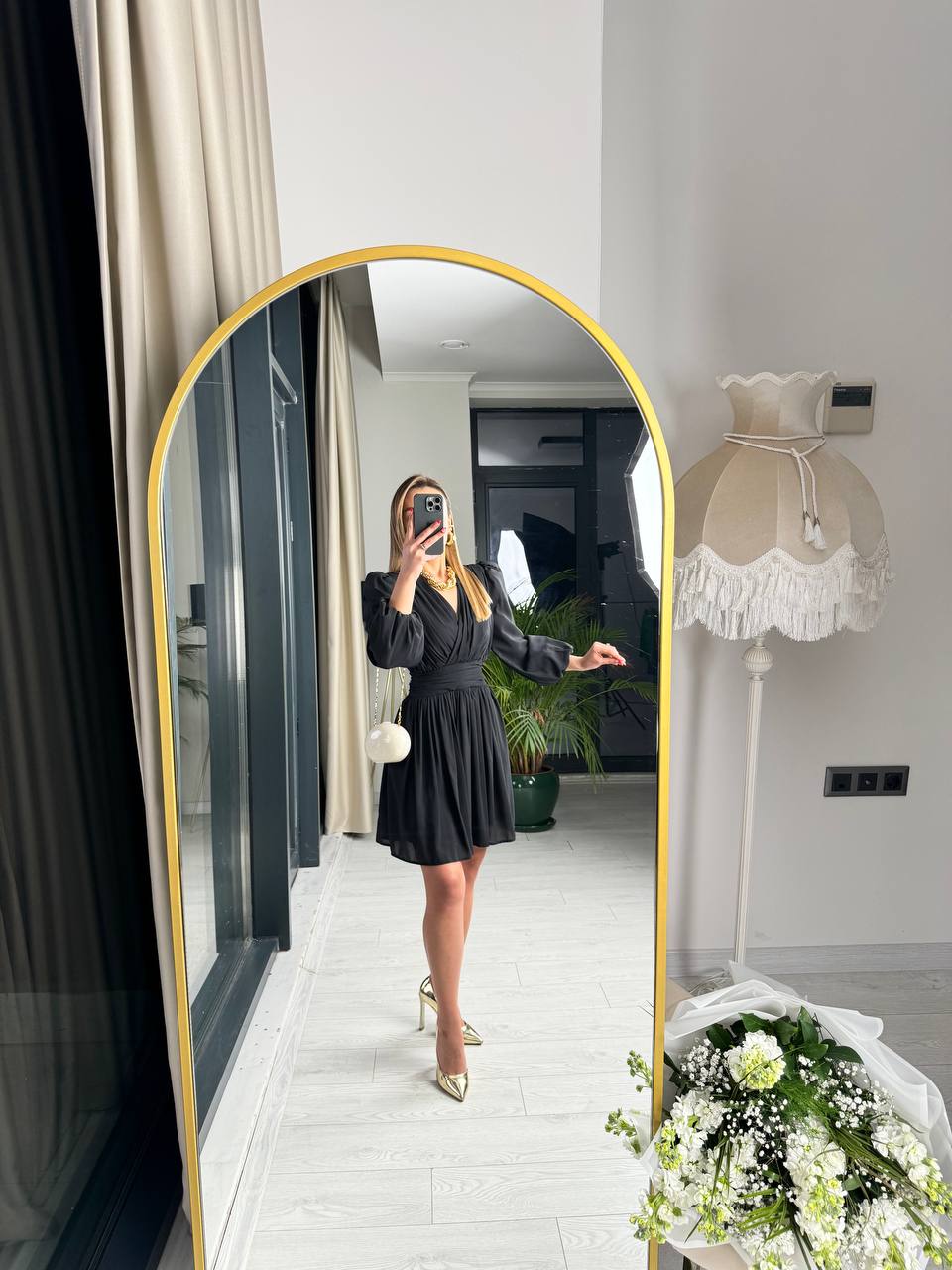 Siyah%20Tasarım%20Şifon%20Astarlı%20Mini%20Elbise
