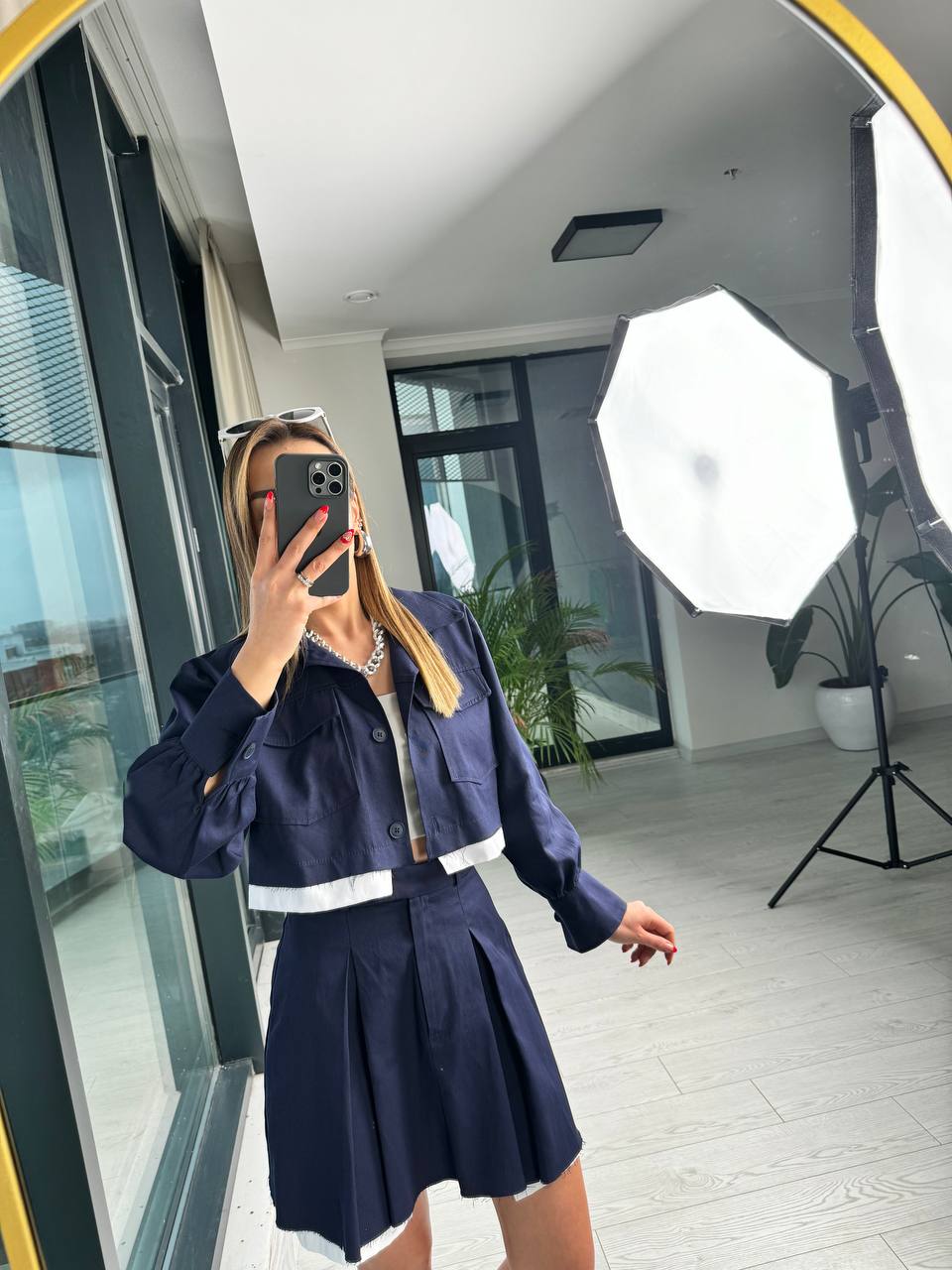 Lacivert%20Premium%20Tok%20Tensel%20Gabardin%20Kumaş%20Etek%20Ceket%20Takım(%100%20pamuk)