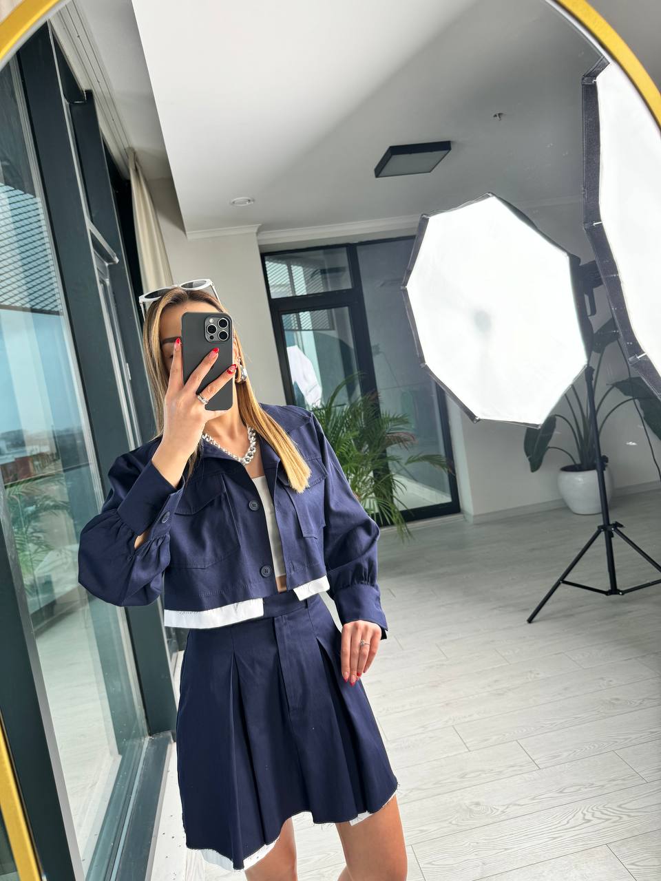 Lacivert%20Premium%20Tok%20Tensel%20Gabardin%20Kumaş%20Etek%20Ceket%20Takım(%100%20pamuk)