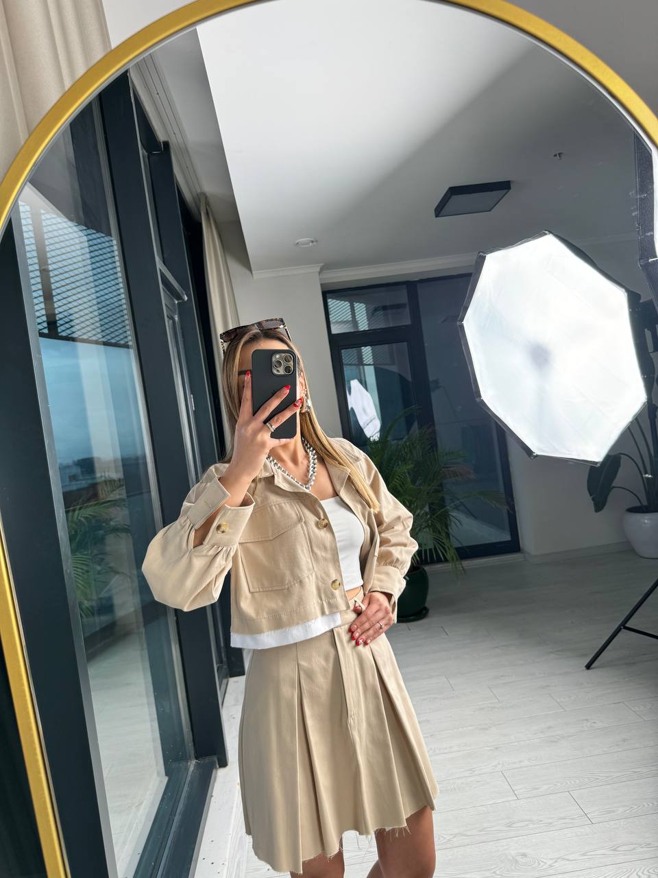 Bej%20Premium%20Tok%20Tensel%20Gabardin%20Kumaş%20Etek%20Ceket%20Takım(%100%20pamuk)