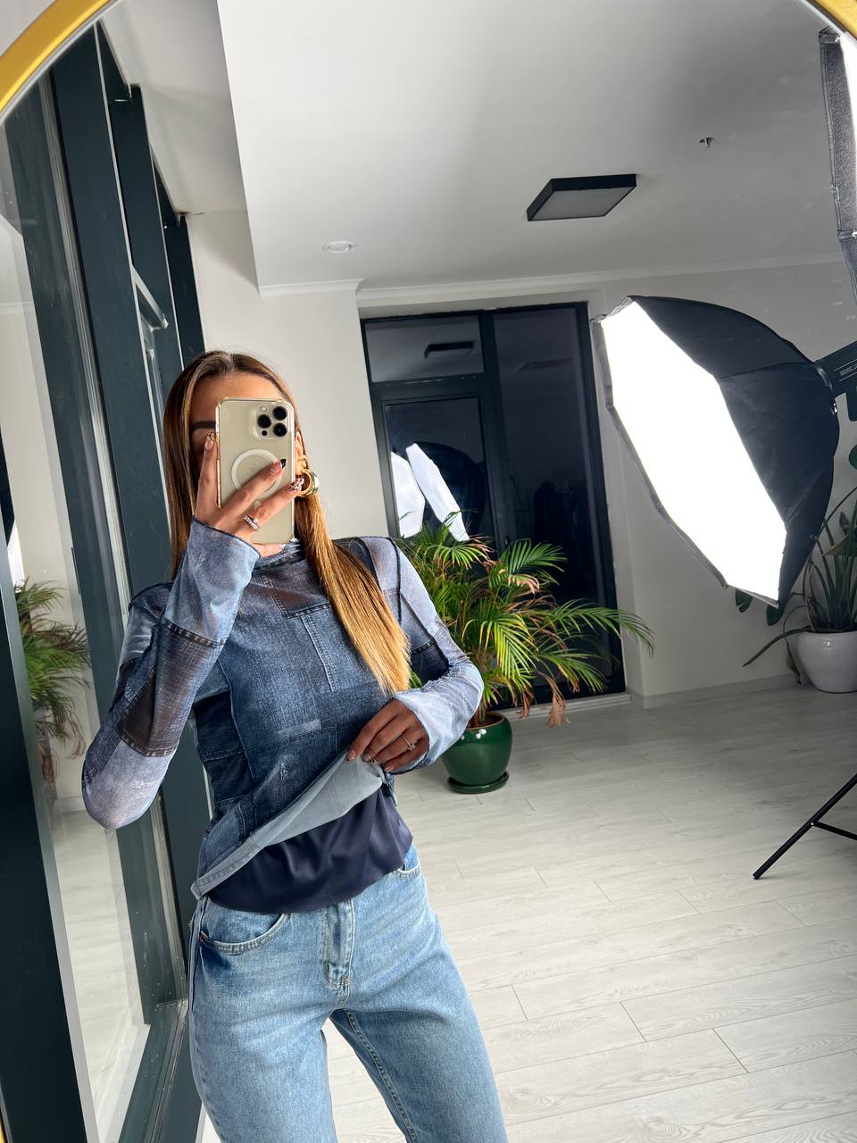 Mavi%20Desenli%20Ekstra%20Body%20Astarlı%20Tül%20Bluz